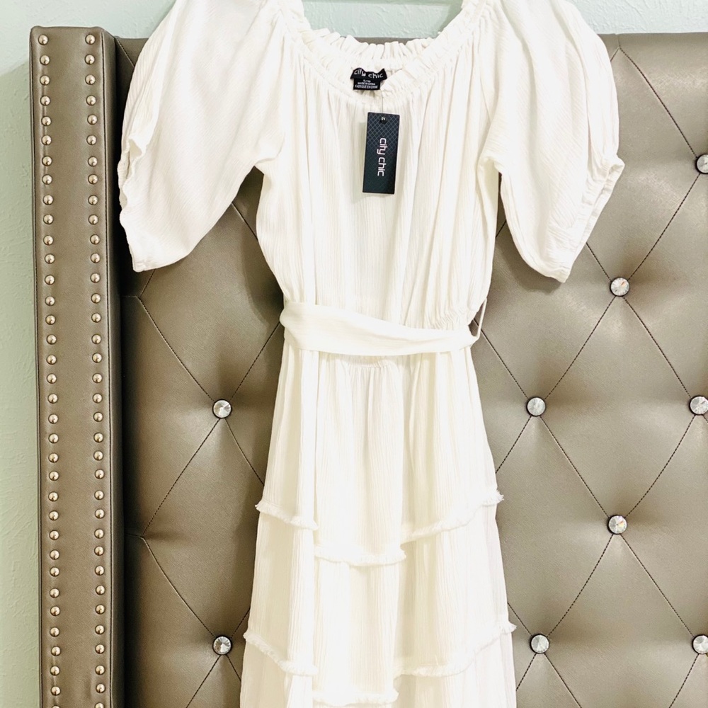 Fiesta Fringe Dress - Ivory - City Chic - NEW